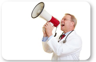 Doctor shouting with a megaphone.